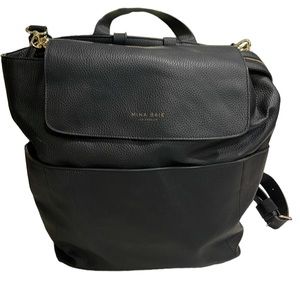 Mina Baie Los Angeles  Vegan Leather Backpack Diaper Bag Black Full Size